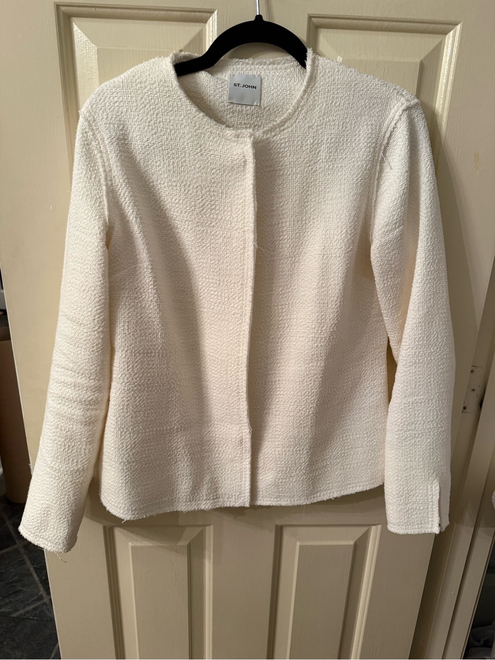 St. John Cream Collarless Bouclé Blazer